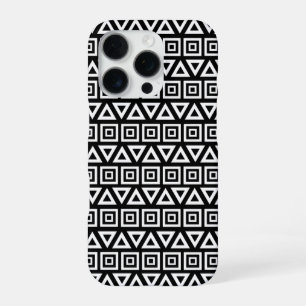 Azteekse driehoeken + vierkanten patroon wit op zw iPhone 16 pro hoesje
