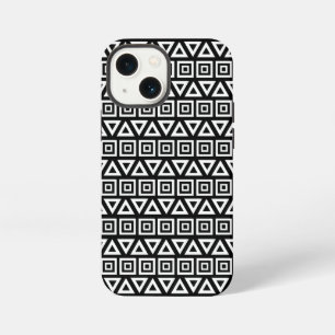 Azteekse Driehoeken+Vierkanten Patroon Wit op Zwar iPhone 13 Mini Hoesje