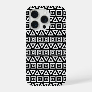 Azteekse Driehoeken+Vierkanten Patroon Wit op Zwar iPhone 15 Pro Hoesje