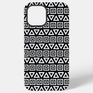Azteekse Driehoeken+Vierkanten Patroon Wit op Zwar iPhone 12 Pro Max Hoesje