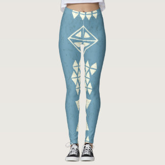 Azteekse Etnische: Blauw Geometrisch Naadloos. Leggings