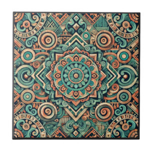 Azteekse geïnspireerd teal en terracotta patroon tegeltje