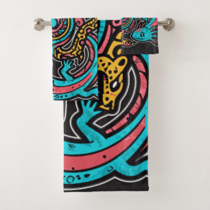 Azteekse God Xolotl die Strijd Jaguar Tribale Kuns Bad Handdoek