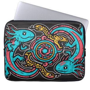 Azteekse God Xolotl die Strijd Jaguar Tribale Kuns Laptop Sleeve