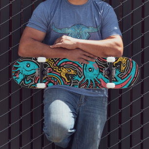 Azteekse God Xolotl Krijgt Gevecht met Jaguar Trib Skateboard
