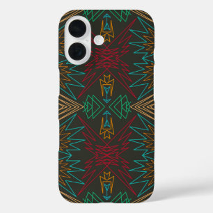 Azteekse indiaanse geometrische lijnpatroon kunst iPhone 16 hoesje