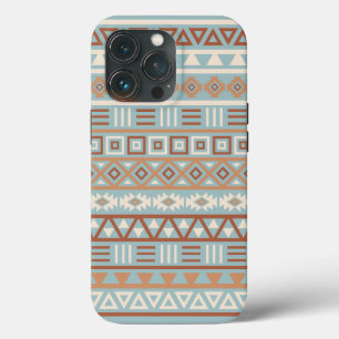Azteekse invloedspatroon blauwe crème terracotta's iPhone 13 pro hoesje