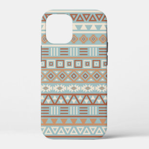 Azteekse invloedspatroon blauwe crème terracotta's iPhone 12 mini hoesje