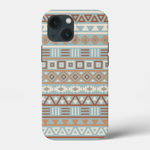 Azteekse invloedspatroon blauwe crème terracotta's iPhone 13 mini hoesje