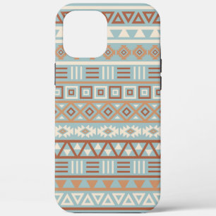 Azteekse invloedspatroon blauwe crème terracotta's iPhone 12 pro max hoesje
