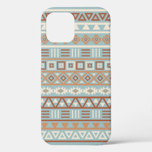 Azteekse invloedspatroon blauwe crème terracotta's iPhone 12 pro hoesje