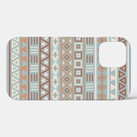 Azteekse invloedspatroon blauwe crème terracotta's Case-Mate iPhone case (Achterkant (horizontaal))