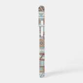 Azteekse invloedspatroon blauwe crème terracotta's iPhone 16 hoesje (Linkerkant)