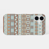 Azteekse invloedspatroon blauwe crème terracotta's iPhone 16 hoesje (Achterkant horizontaal)