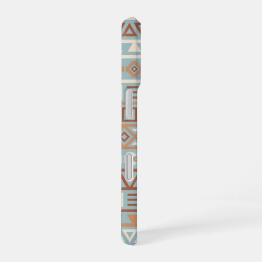 Azteekse invloedspatroon blauwe crème terracotta's iPhone 16 hoesje (Rechterkant)