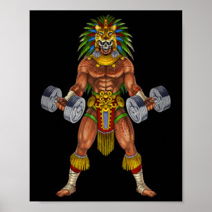 Azteekse Jaguar Krijger Bodybuilding Gym Gewichthe Poster