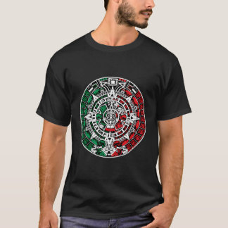 Azteekse kalender met Mexicaanse vlag kleuren voor T-shirt