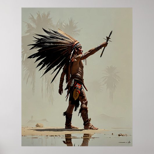 Azteekse krijger groet aan de zon poster (Voorkant)