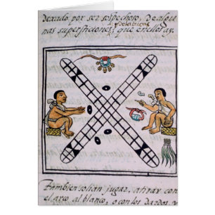 Azteekse mannen die Patoli gokken