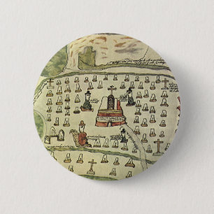 Azteekse Rijk van Montezuma, Antieke Wereldkaart,  Ronde Button 5,7 Cm