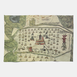 Azteekse Rijk van Montezuma, Antieke Wereldkaart,  Theedoek