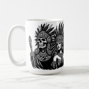 Azteekse Skeleton Warrior met prinses vrouw kunst Koffiemok