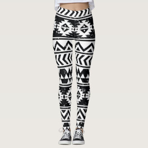 Azteekse stam: grunge wit patroon. leggings