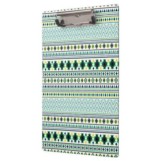 Azteekse stijl Tribal Pattern Wit Blauw Groen Klembord (Links)