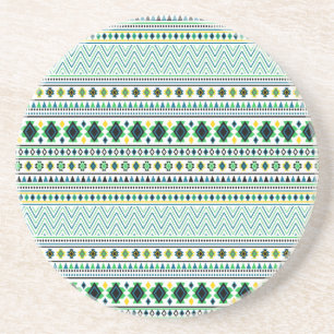 Azteekse stijl Tribal Pattern Wit Blauw Groen Zandsteen Onderzetter