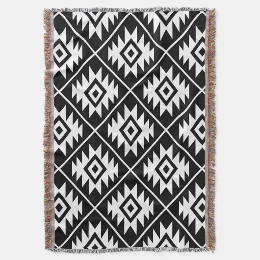 Azteekse symbool gestileerde grote ptn wit op zwar deken (Voorkant Verticaal)