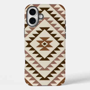 Azteken diamant motief ontwerp bruin+crème iPhone 16 plus hoesje