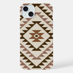 Azteken diamant motief ontwerp bruin+crème iPhone 15 plus case