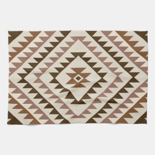 Azteken diamant motief ontwerp bruin+crème theedoek