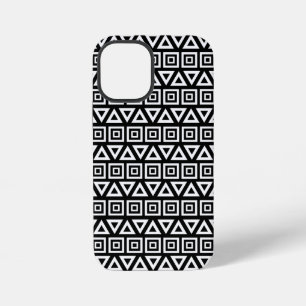 Azteken Driehoeken+Vierkanten Patroon Wit op Zwart iPhone 12 Mini Hoesje