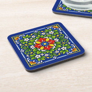 Azul Flor Grande— Mediterraanse Azulejo Bier Onderzetter