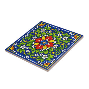 Azul Flor Grande— Mediterraanse Azulejo Tegeltje