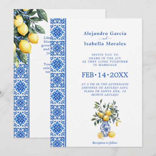 💙🍋Azul & Limone Romance – Invitation Classiqu (Devant / Derrière)