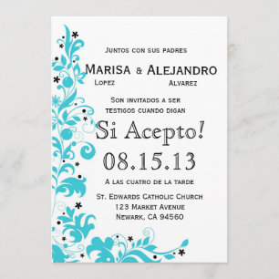 Azul Y Blanco Invitacion de Boda en español Kaart