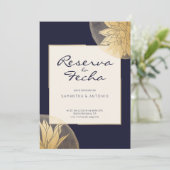 Azul y oro moderna Reserva la fecha Save The Date (Staand voorkant)