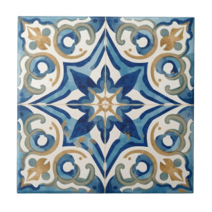 Azulejo-blauw en beige mozaïek vintage bulk tegeltje