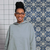 Azulejo Blauw en Wit Symmetrische Bloemen Tegeltje