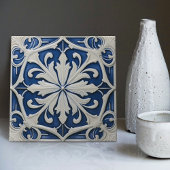 Azulejo Blauw en Wit Symmetrische Bloemen Tegeltje