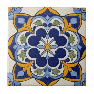 Azulejo blauw geel en groen mozaïek  tegeltje