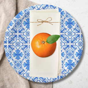 Azulejo Blauw & Wit Mediterraans Tegels Patroon Papieren Bordje