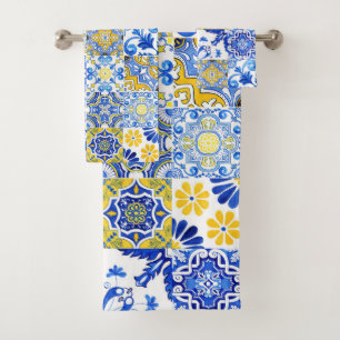 Azulejo bleu et jaune Mosaïque en majolique portug
