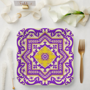 Azulejo Ceramic Style Ornament Monogram Papieren Bordje