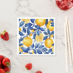 Azulejo citroenen blauw blad patroon servet