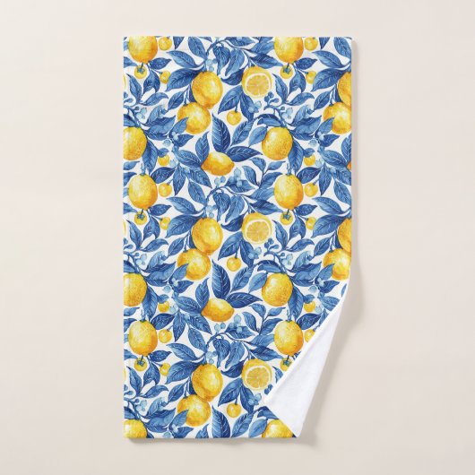 Azulejo Citroenen Blauwe bladeren Bad Handdoek (Handdoek)