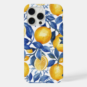 Azulejo Citroenen Blauwe bladeren iPhone 15 Pro Max Hoesje