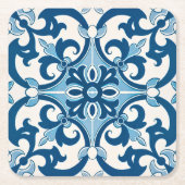 Azulejo Fleur De Lis Style Pattern Vierkante Kartonnen Onderzetter (Voorkant)